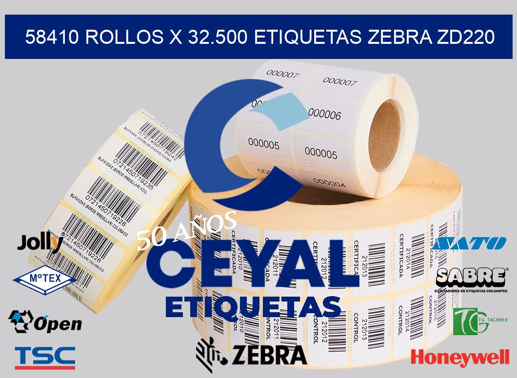 58410 Rollos x 32.500 etiquetas zebra zd220