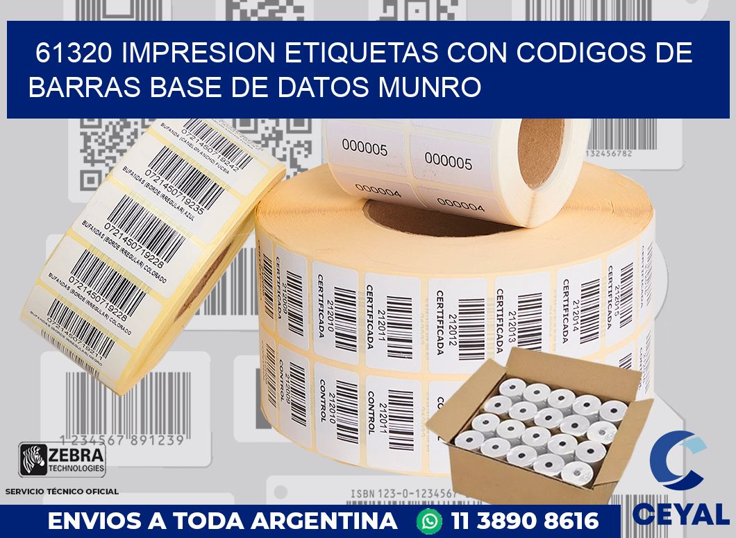 61320 IMPRESION ETIQUETAS CON CODIGOS DE BARRAS BASE DE DATOS MUNRO