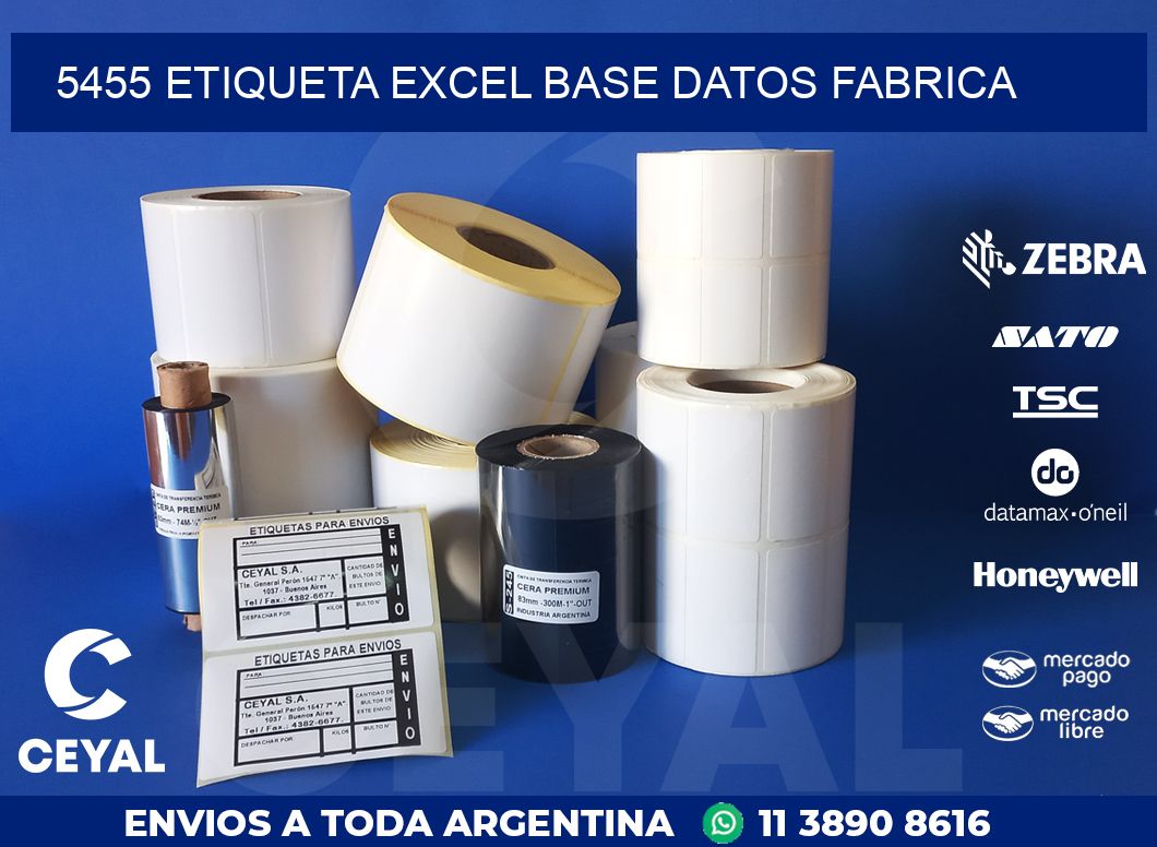 5455 etiqueta excel base datos fabrica