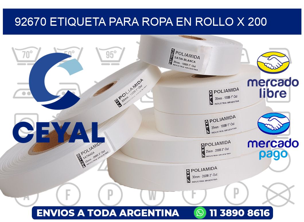 92670 ETIQUETA PARA ROPA EN ROLLO X 200
