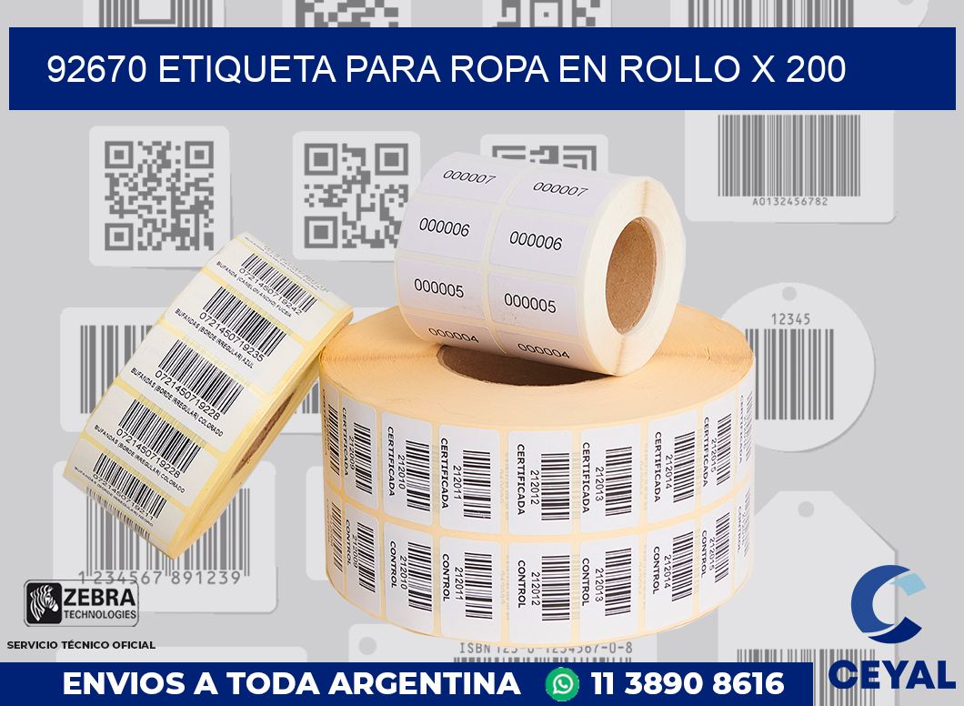 92670 ETIQUETA PARA ROPA EN ROLLO X 200