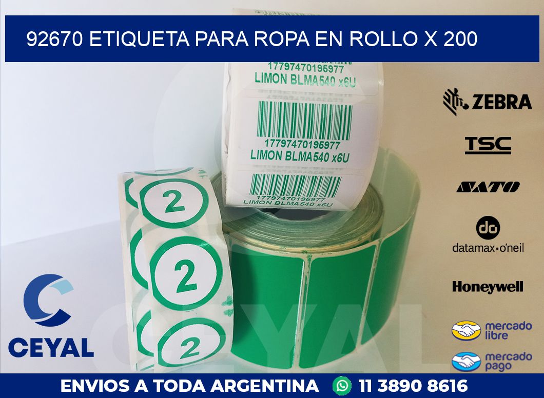 92670 ETIQUETA PARA ROPA EN ROLLO X 200
