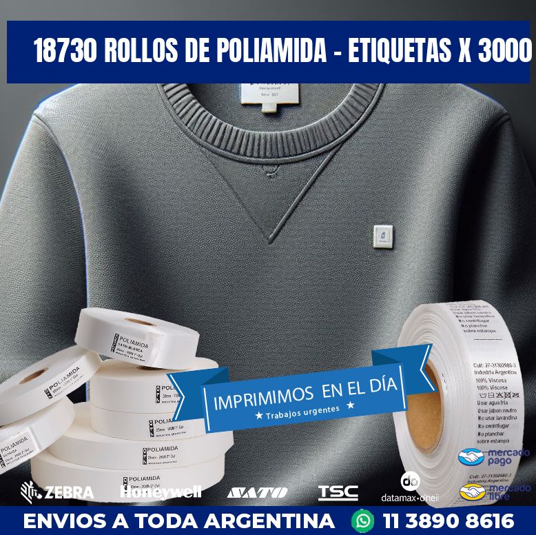 18730 ROLLOS DE POLIAMIDA – ETIQUETAS X 3000