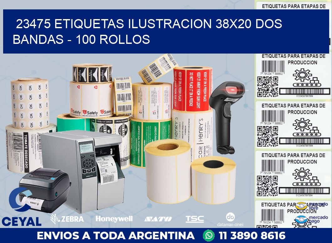 23475 ETIQUETAS ILUSTRACION 38X20 DOS BANDAS - 100 ROLLOS
