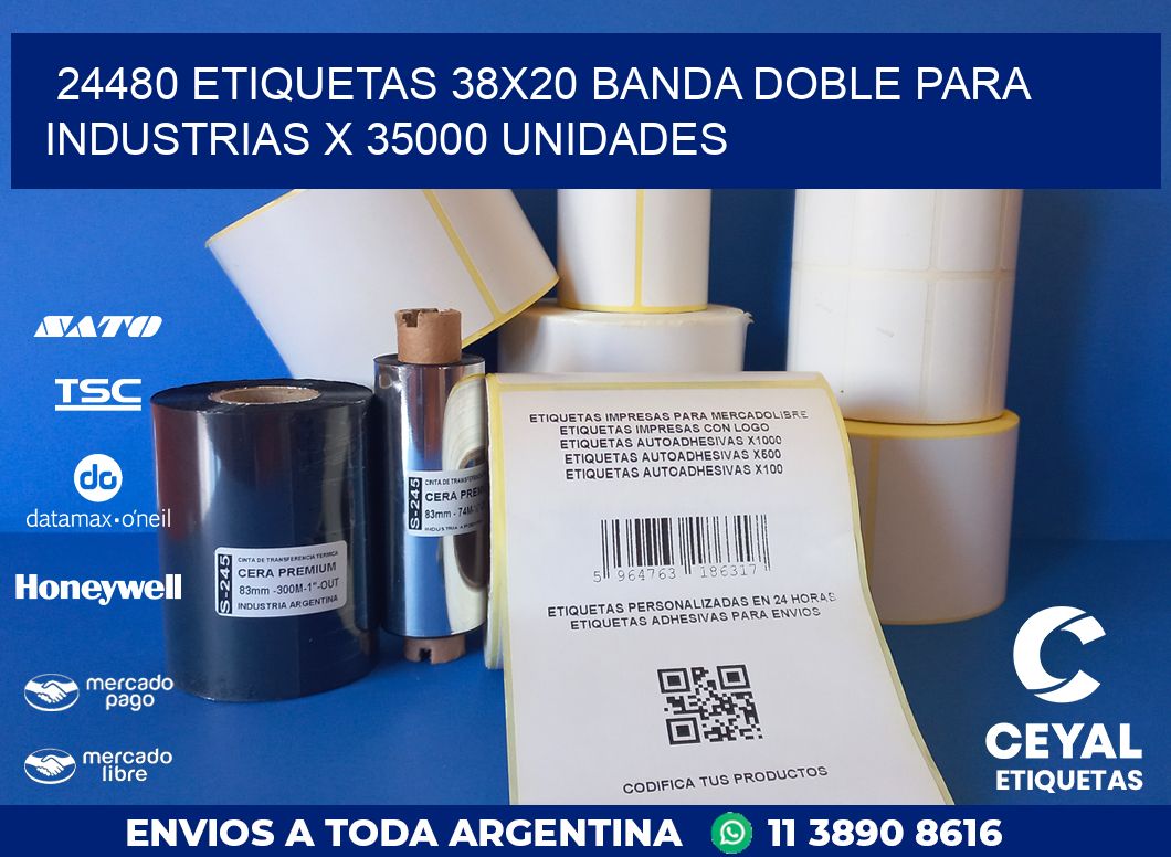 24480 ETIQUETAS 38X20 BANDA DOBLE PARA INDUSTRIAS X 35000 UNIDADES