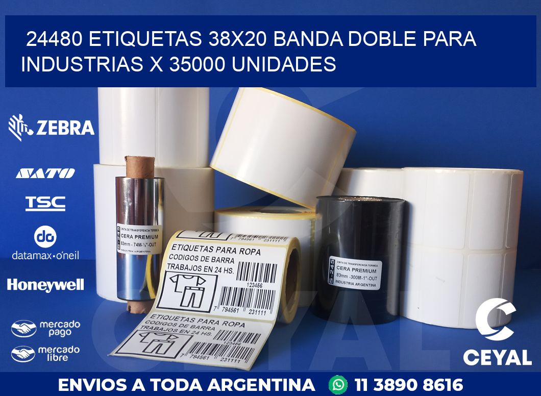 24480 ETIQUETAS 38X20 BANDA DOBLE PARA INDUSTRIAS X 35000 UNIDADES