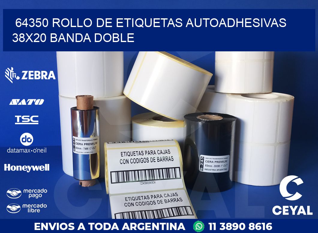 64350 ROLLO DE ETIQUETAS AUTOADHESIVAS 38X20 BANDA DOBLE