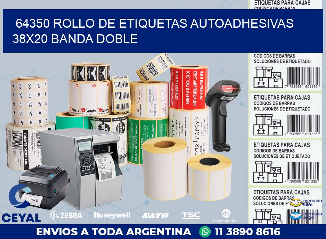 64350 ROLLO DE ETIQUETAS AUTOADHESIVAS 38X20 BANDA DOBLE