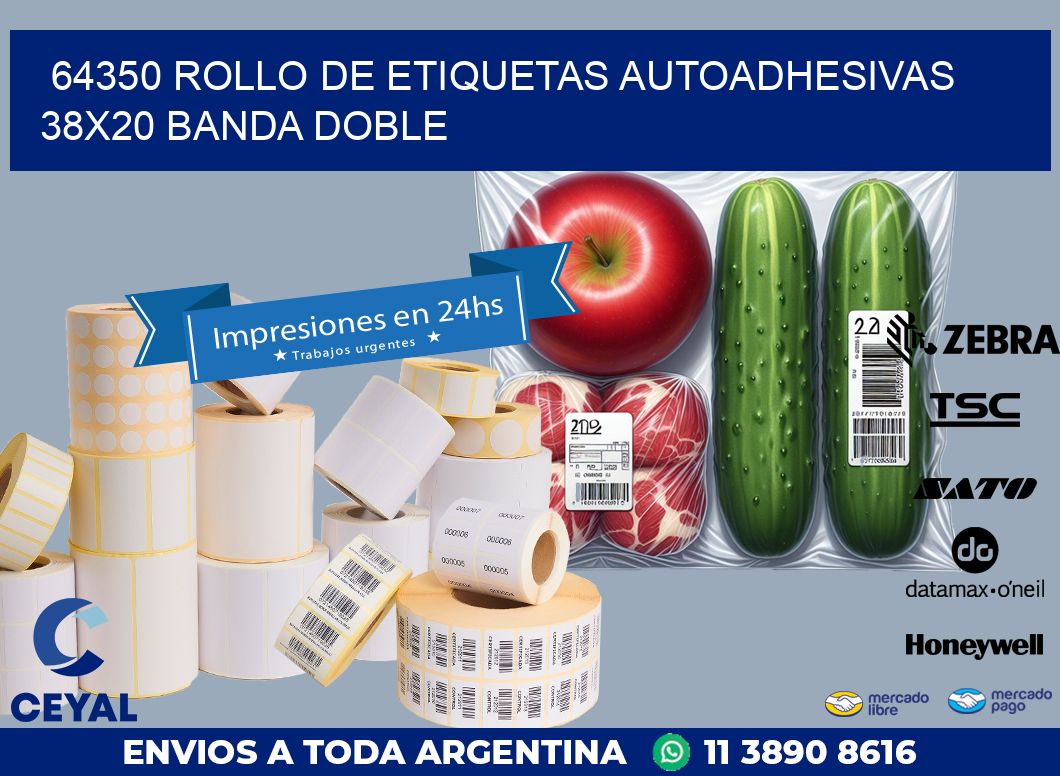 64350 ROLLO DE ETIQUETAS AUTOADHESIVAS 38X20 BANDA DOBLE