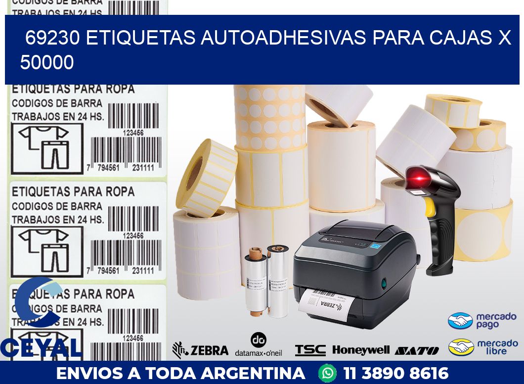 69230 ETIQUETAS AUTOADHESIVAS PARA CAJAS X 50000