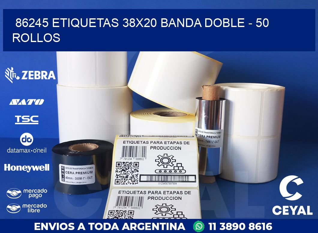 86245 ETIQUETAS 38X20 BANDA DOBLE - 50 ROLLOS
