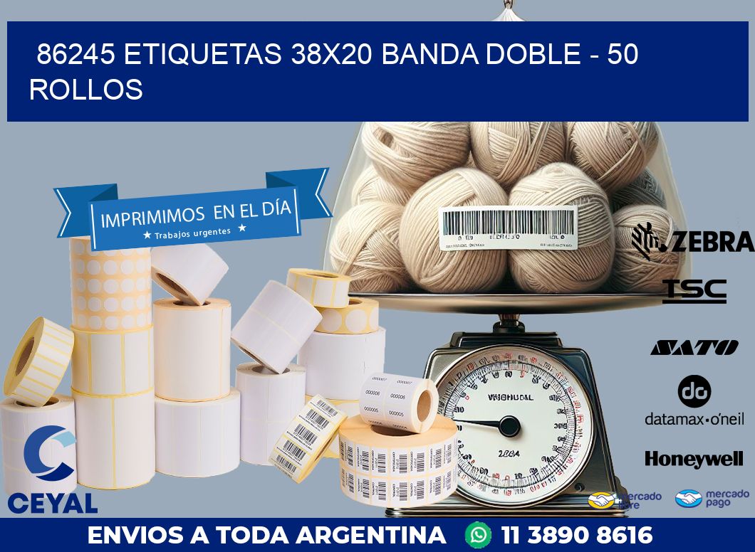 86245 ETIQUETAS 38X20 BANDA DOBLE – 50 ROLLOS