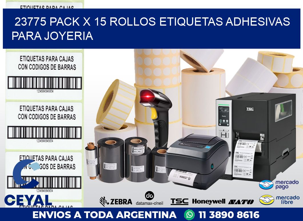 23775 PACK X 15 ROLLOS ETIQUETAS ADHESIVAS PARA JOYERIA