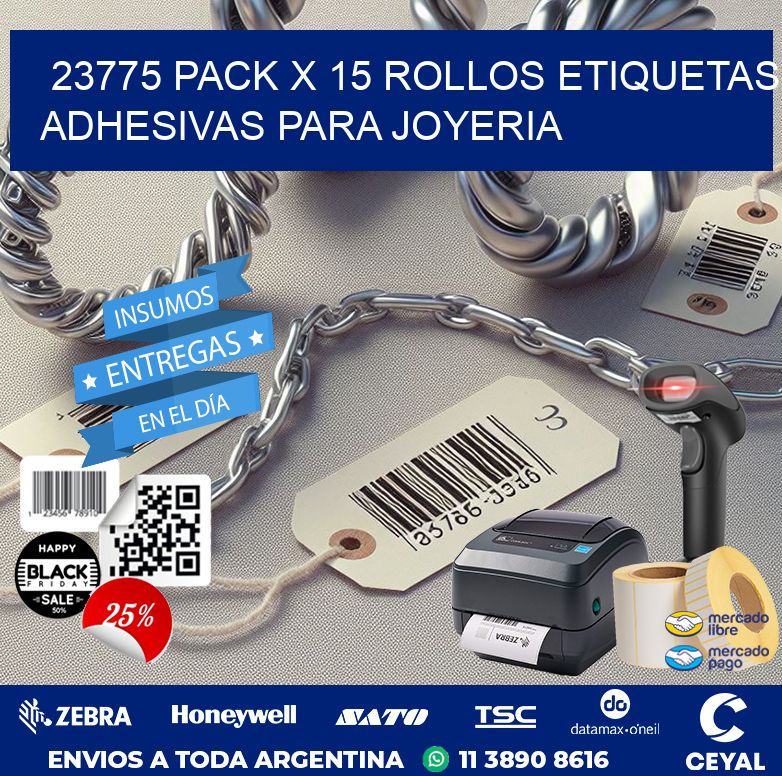 23775 PACK X 15 ROLLOS ETIQUETAS ADHESIVAS PARA JOYERIA
