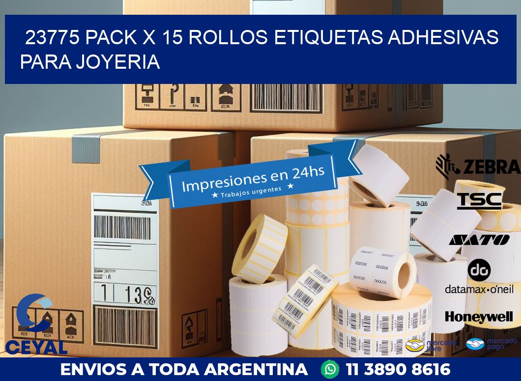 23775 PACK X 15 ROLLOS ETIQUETAS ADHESIVAS PARA JOYERIA