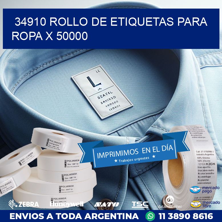 34910 ROLLO DE ETIQUETAS PARA ROPA X 50000