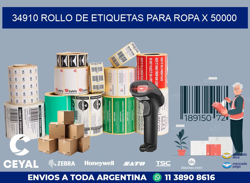34910 ROLLO DE ETIQUETAS PARA ROPA X 50000