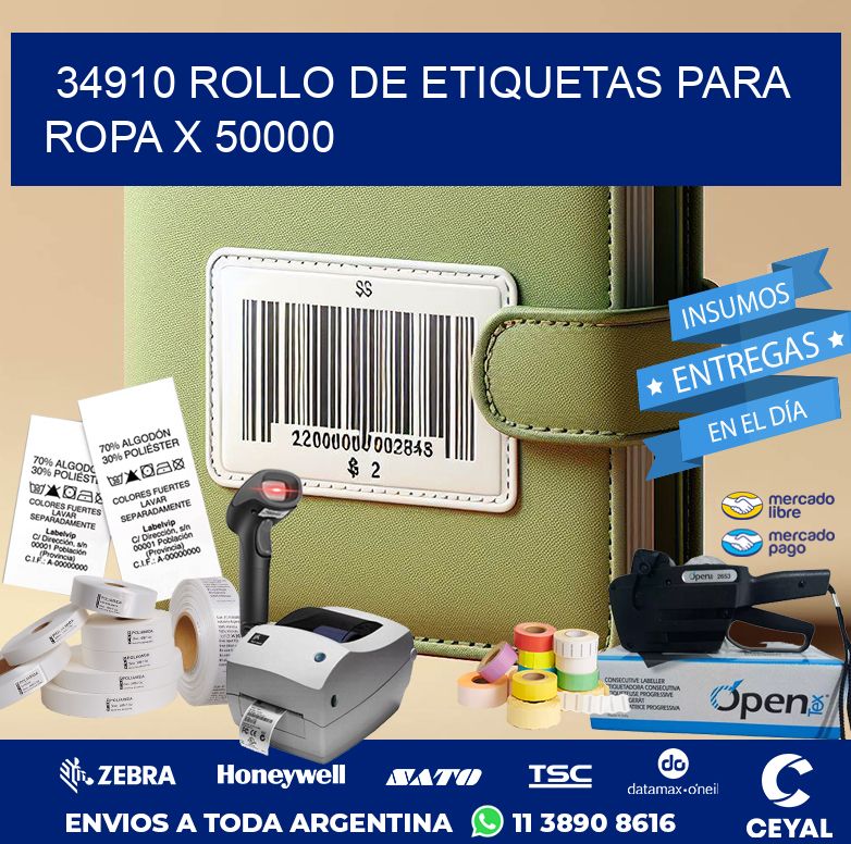 34910 ROLLO DE ETIQUETAS PARA ROPA X 50000