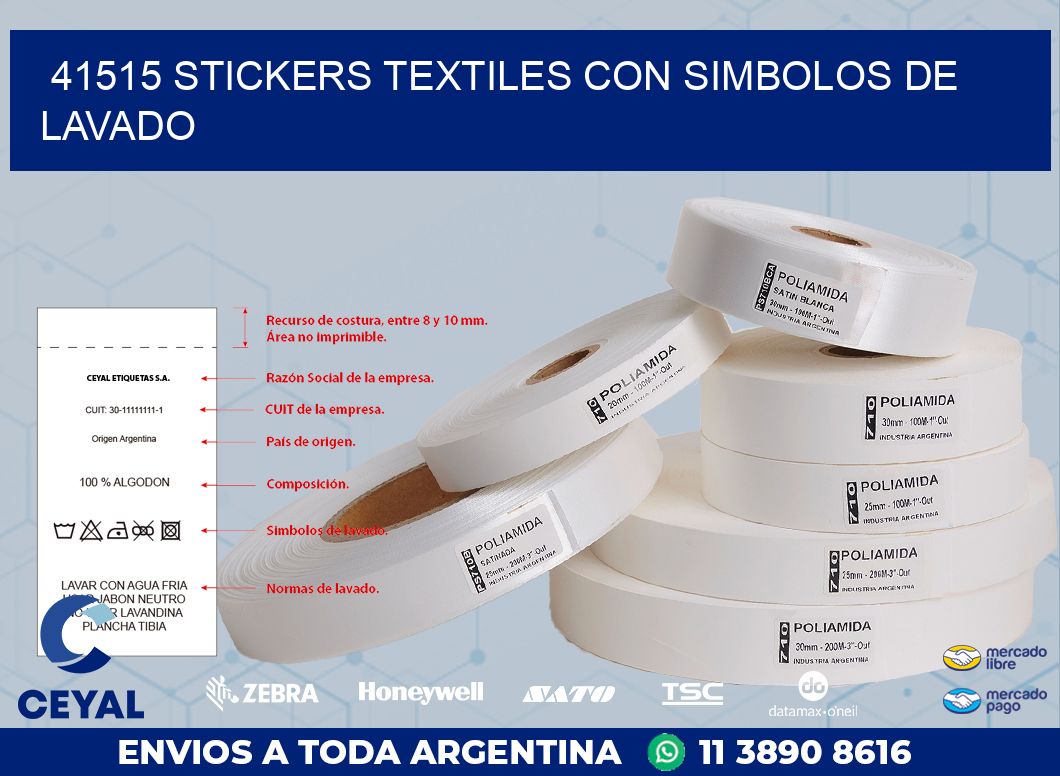 41515 STICKERS TEXTILES CON SIMBOLOS DE LAVADO
