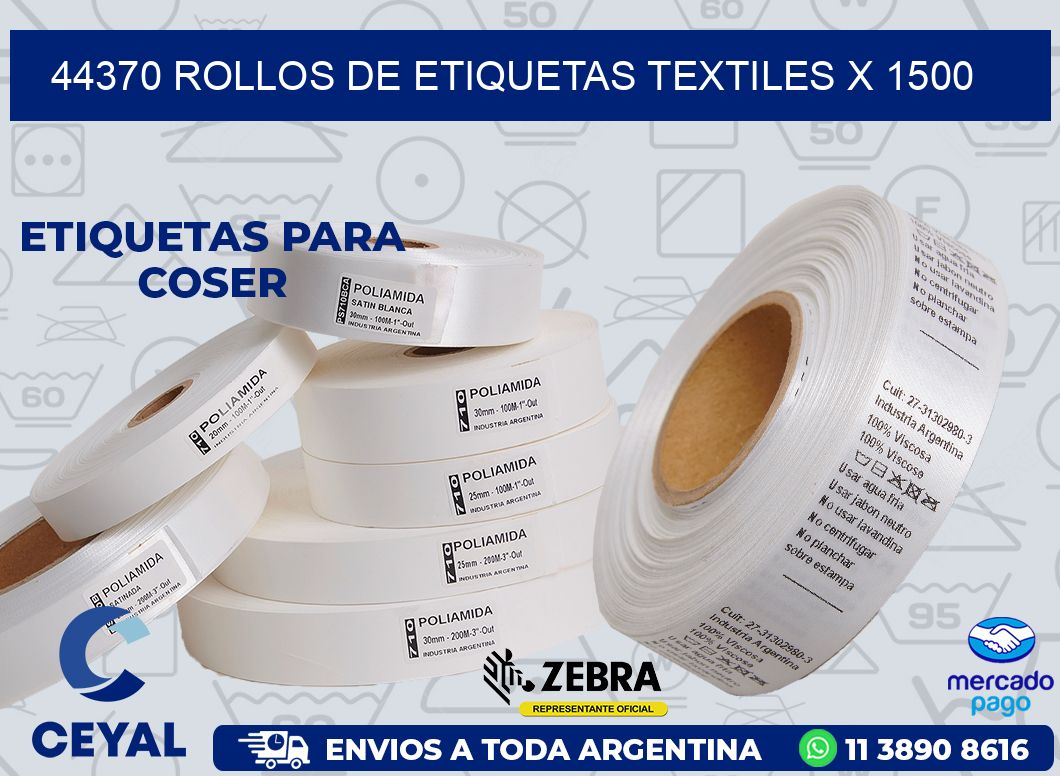 44370 ROLLOS DE ETIQUETAS TEXTILES X 1500