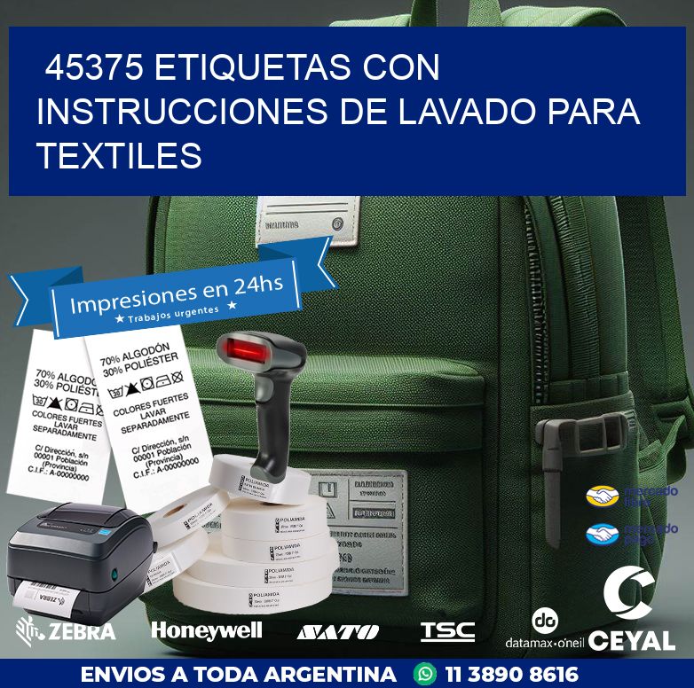 45375 ETIQUETAS CON INSTRUCCIONES DE LAVADO PARA TEXTILES