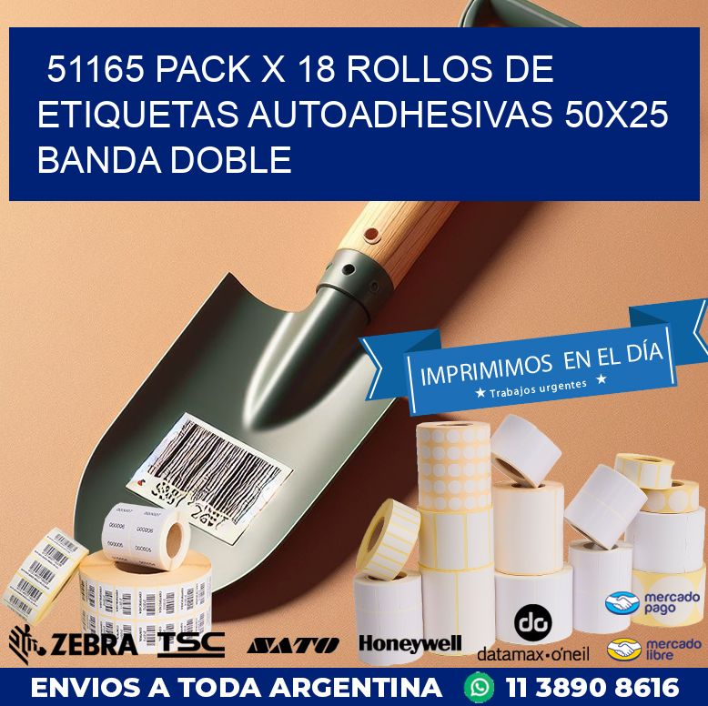 51165 PACK X 18 ROLLOS DE ETIQUETAS AUTOADHESIVAS 50X25 BANDA DOBLE