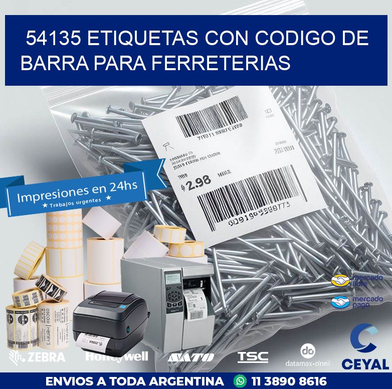 54135 ETIQUETAS CON CODIGO DE BARRA PARA FERRETERIAS
