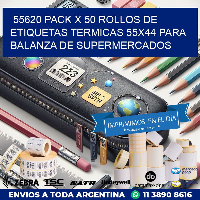 55620 PACK X 50 ROLLOS DE ETIQUETAS TERMICAS 55X44 PARA BALANZA DE SUPERMERCADOS