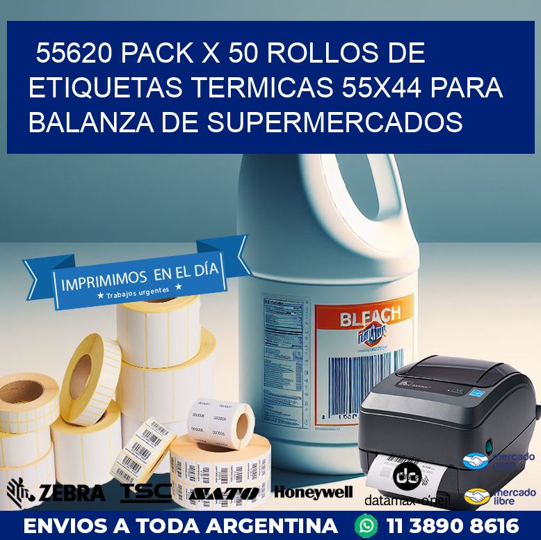 55620 PACK X 50 ROLLOS DE ETIQUETAS TERMICAS 55X44 PARA BALANZA DE SUPERMERCADOS