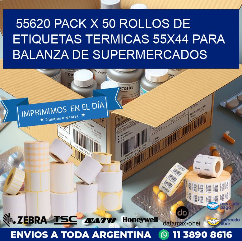 55620 PACK X 50 ROLLOS DE ETIQUETAS TERMICAS 55X44 PARA BALANZA DE SUPERMERCADOS