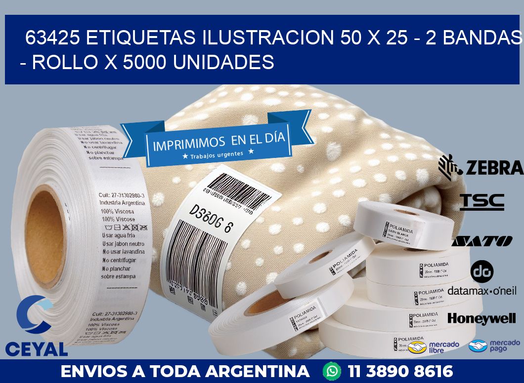 63425 ETIQUETAS ILUSTRACION 50 X 25 - 2 BANDAS - ROLLO X 5000 UNIDADES
