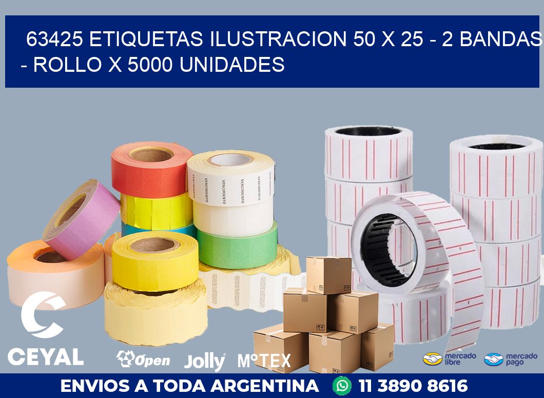 63425 ETIQUETAS ILUSTRACION 50 X 25 - 2 BANDAS - ROLLO X 5000 UNIDADES