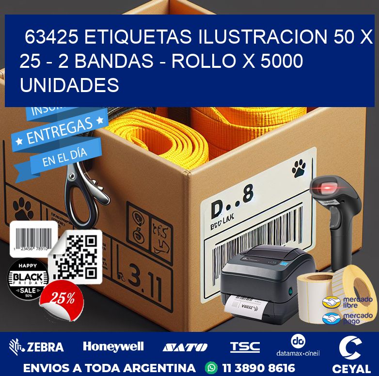 63425 ETIQUETAS ILUSTRACION 50 X 25 – 2 BANDAS – ROLLO X 5000 UNIDADES