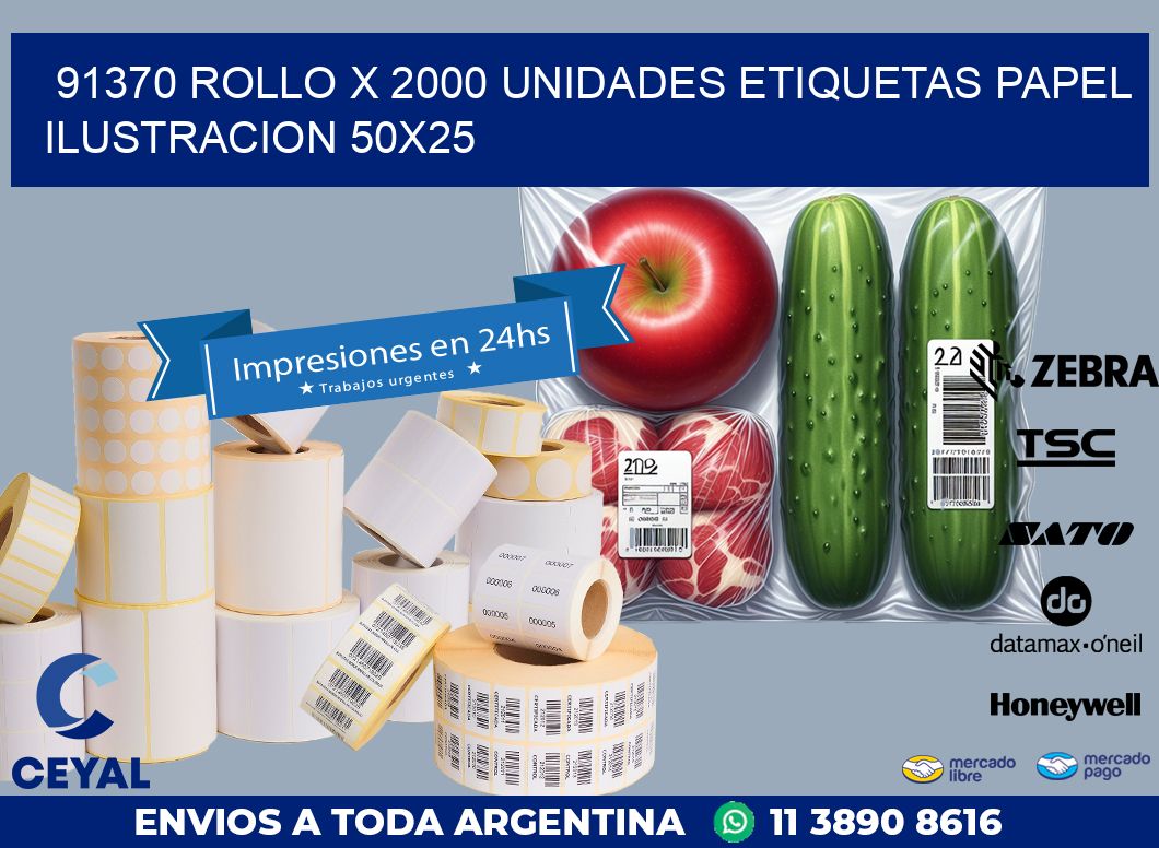 91370 ROLLO X 2000 UNIDADES ETIQUETAS PAPEL ILUSTRACION 50X25