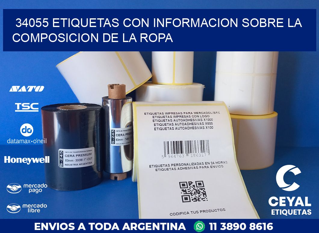 34055 ETIQUETAS CON INFORMACION SOBRE LA COMPOSICION DE LA ROPA