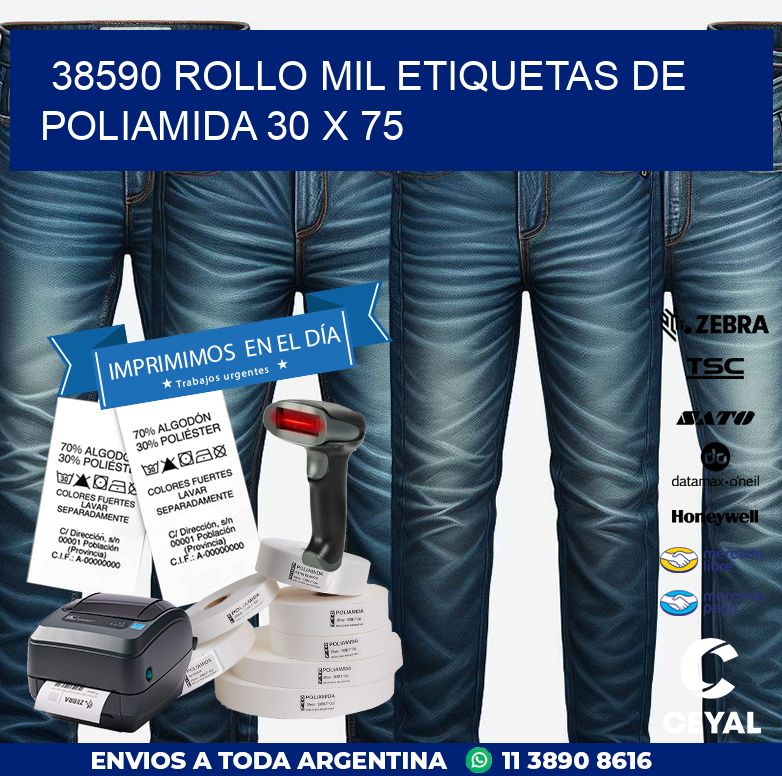 38590 ROLLO MIL ETIQUETAS DE POLIAMIDA 30 X 75