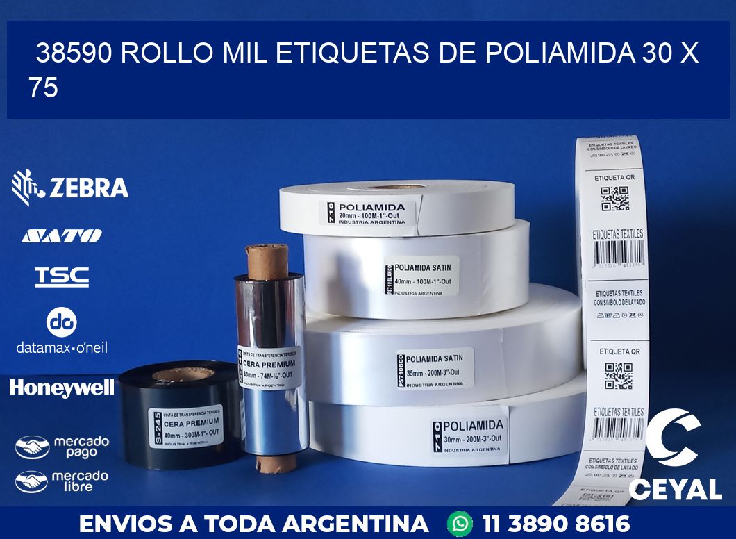 38590 ROLLO MIL ETIQUETAS DE POLIAMIDA 30 X 75