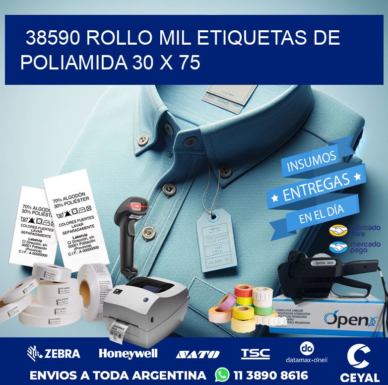 38590 ROLLO MIL ETIQUETAS DE POLIAMIDA 30 X 75