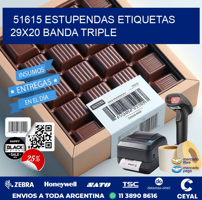 51615 ESTUPENDAS ETIQUETAS 29X20 BANDA TRIPLE