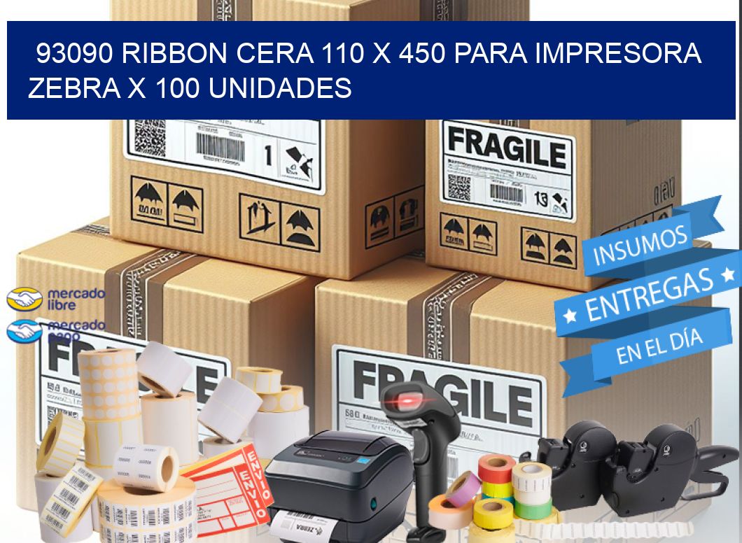 93090 RIBBON CERA 110 X 450 PARA IMPRESORA ZEBRA X 100 UNIDADES