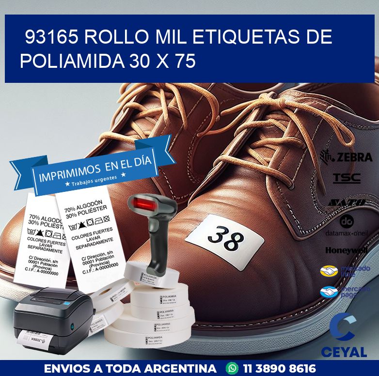93165 ROLLO MIL ETIQUETAS DE POLIAMIDA 30 X 75