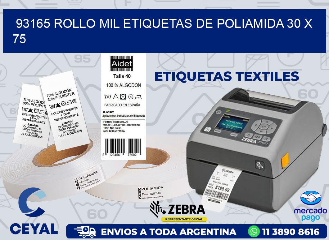 93165 ROLLO MIL ETIQUETAS DE POLIAMIDA 30 X 75