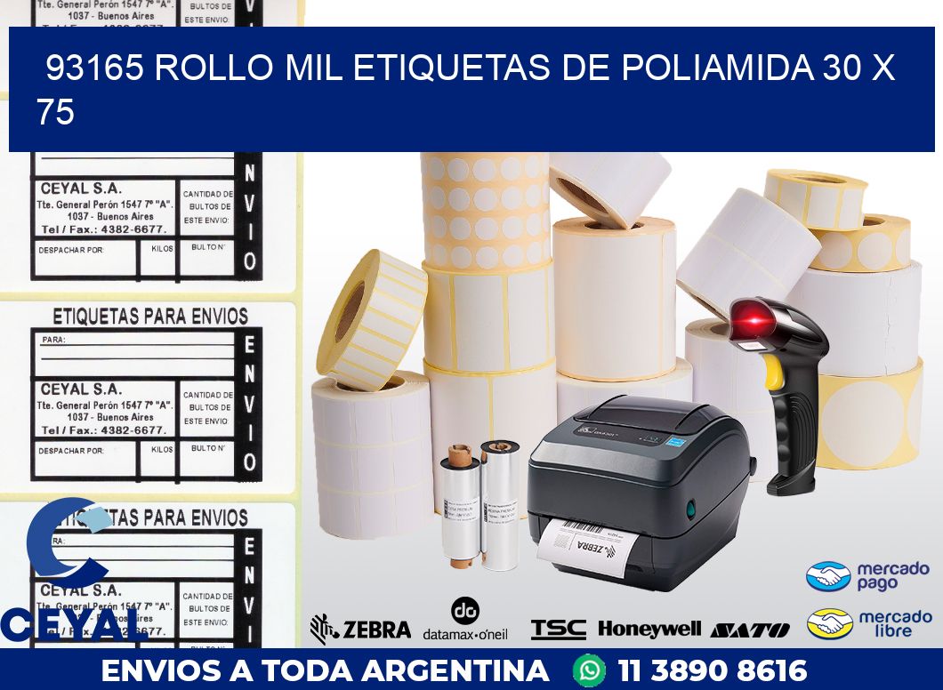 93165 ROLLO MIL ETIQUETAS DE POLIAMIDA 30 X 75