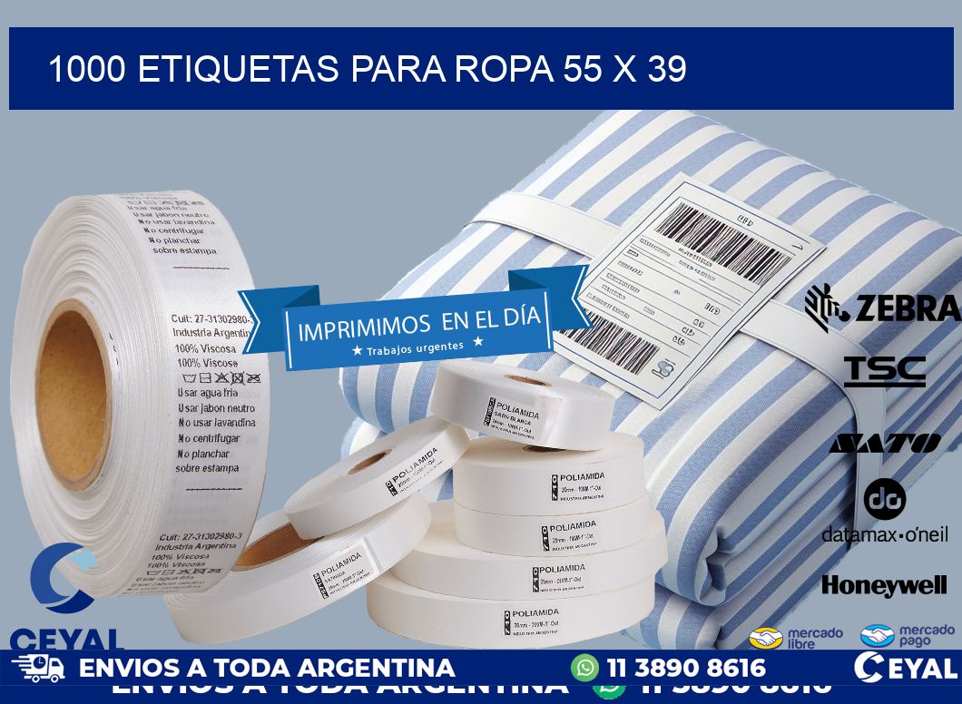 1000 ETIQUETAS PARA ROPA 55 x 39