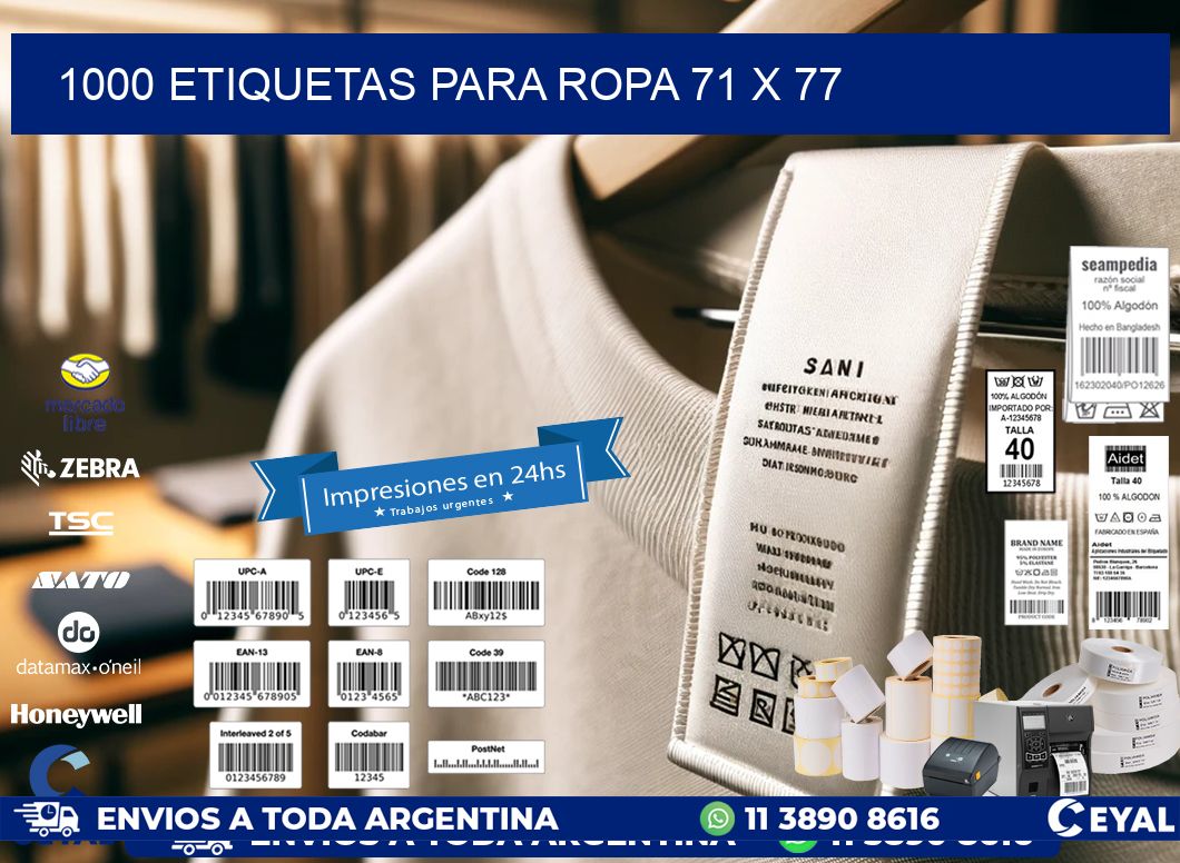 1000 ETIQUETAS PARA ROPA 71 x 77