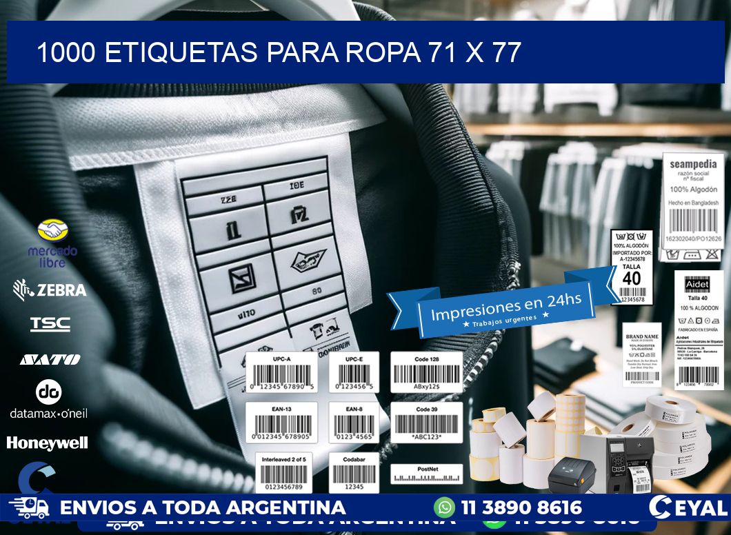 1000 ETIQUETAS PARA ROPA 71 x 77