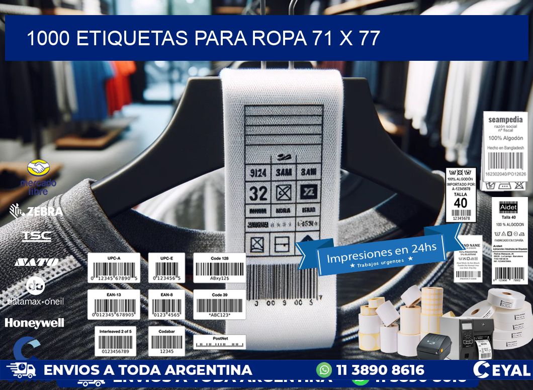 1000 ETIQUETAS PARA ROPA 71 x 77