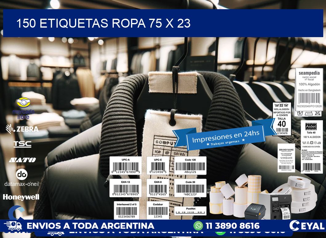 150 ETIQUETAS ROPA 75 x 23