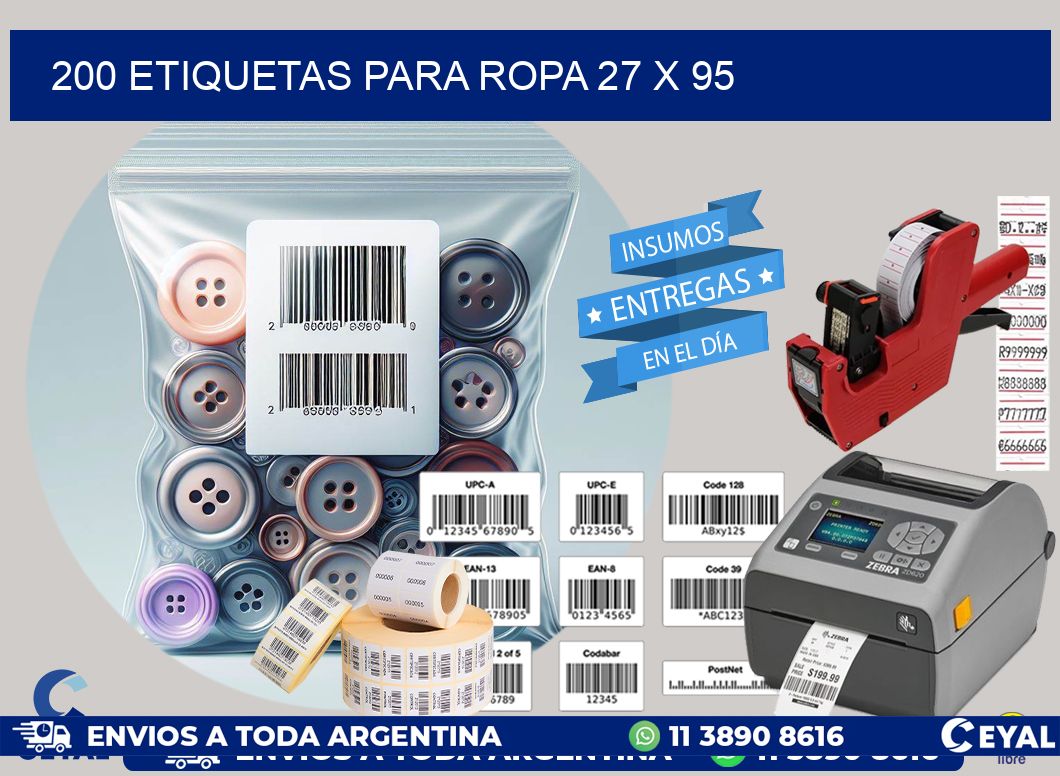 200 ETIQUETAS PARA ROPA 27 x 95