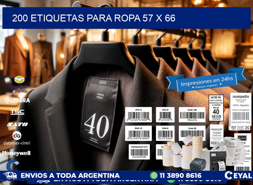 200 ETIQUETAS PARA ROPA 57 x 66